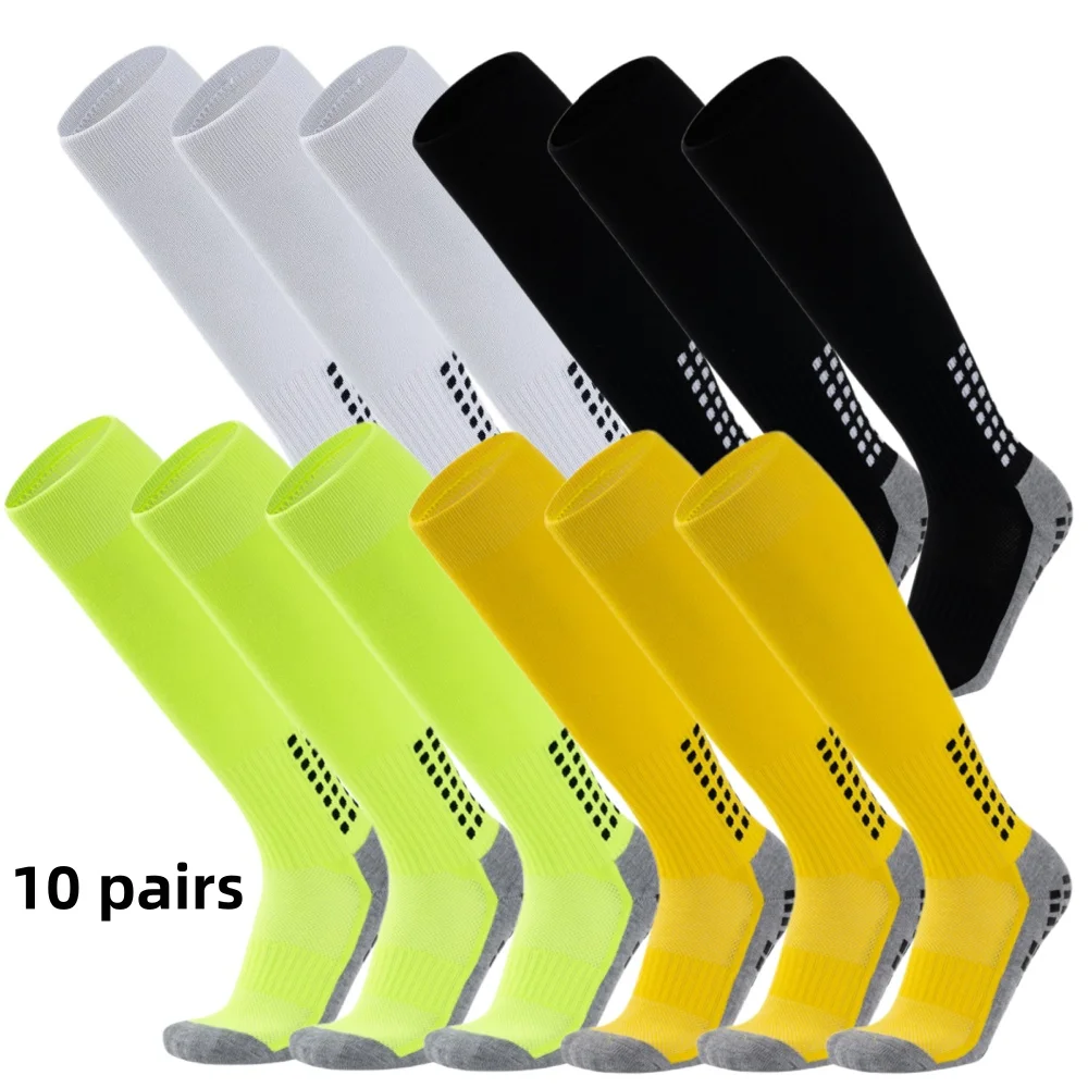 

10pairs Men Women Long Football Socks Sports Round Silicone Non-slip Grip Soccer Sock