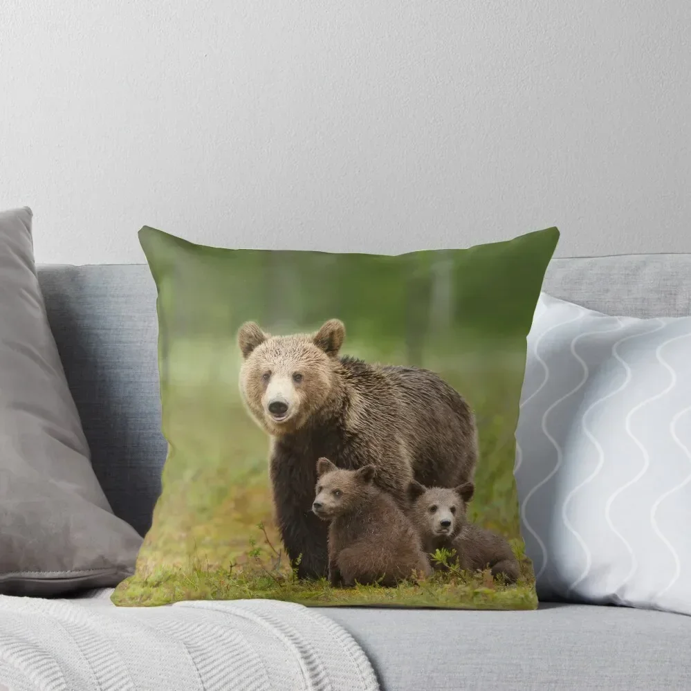 

Bear Mom with her two little cubs Throw Pillow Luxury Pillow Case anime girl pillow