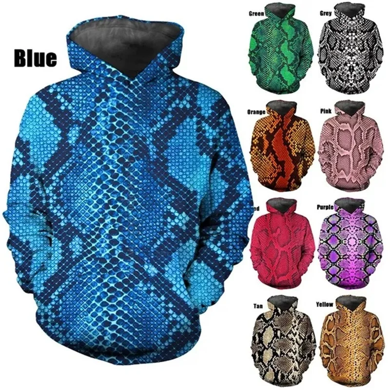 Bluza męska z kapturem z nadrukiem 3D wzór skóry węża bluzy dla mężczyzn kobiet na co dzień sweter w dużym rozmiarze bluzy z kapturem z nadrukami bluzy Streetwear