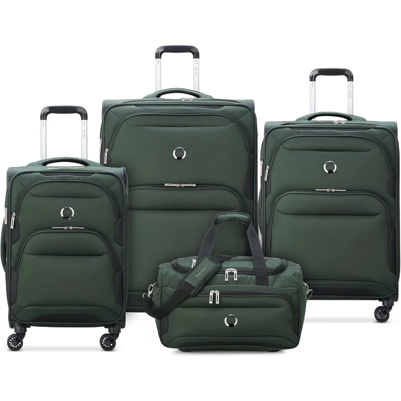 

DELSEY PARIS Sky Max 2.0 Softside Expandable Luggage with Spinner Wheels 4 Piece Set, Green, Duffel, 21, 24, 28 Inch
