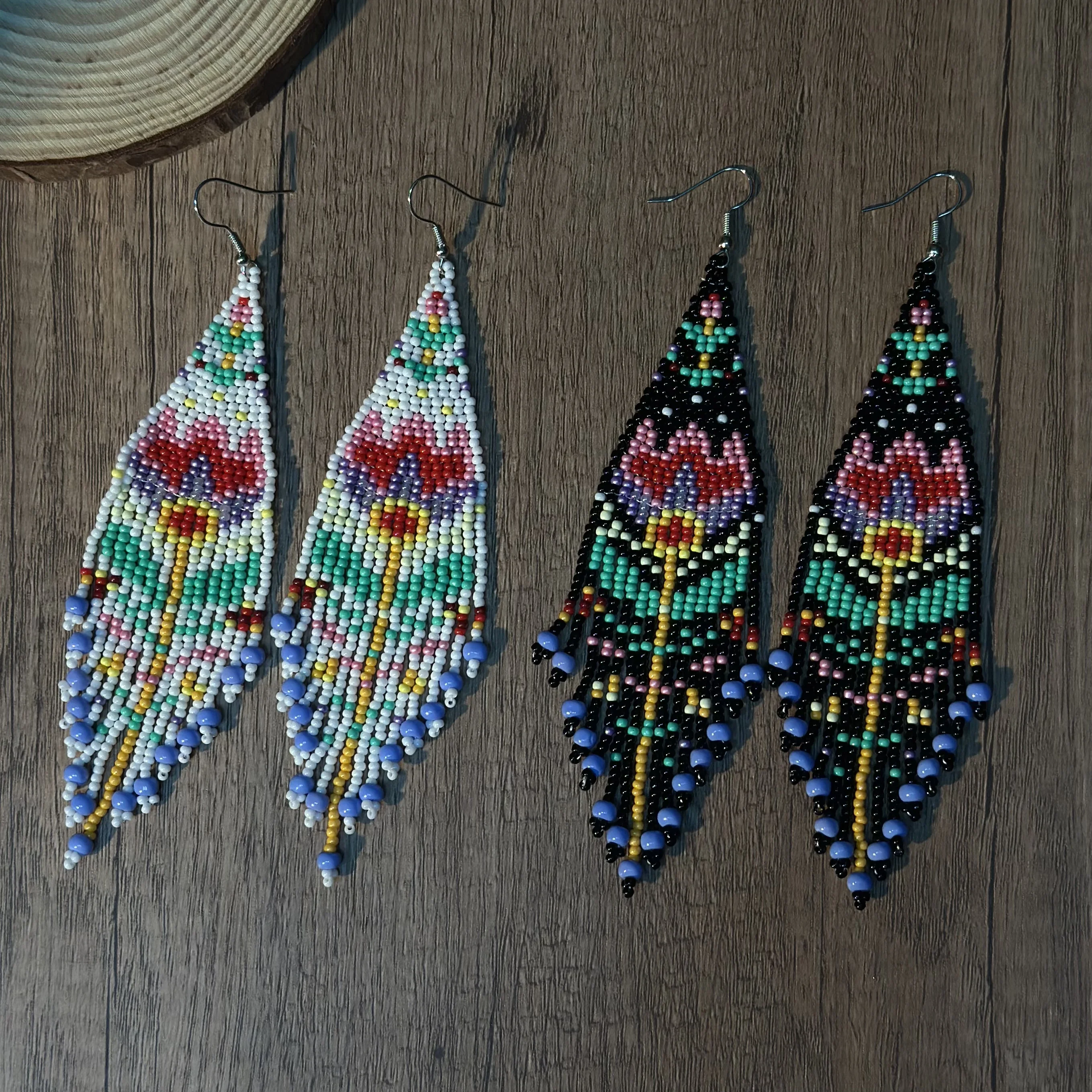 Hand-woven Gradient Flower Tassel Earrings Bohemian Glass Beads Earrings Hook Women's Jewelry Earrings Beads Jewelry Making