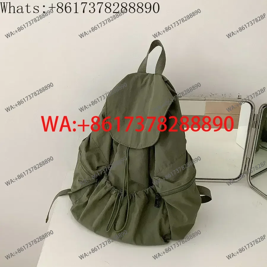 Folded drawstring nylon backpack for women, niche trend, large capacity flip student backpack, shoulder bag for girls