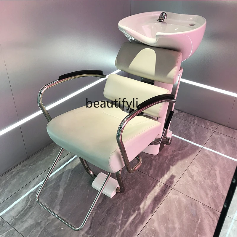 Flushing Bed Hair Saloon Dedicated Half Lying High-End Simple Hair Salon Hair Salon Ceramic Basin for Hair Washing Station