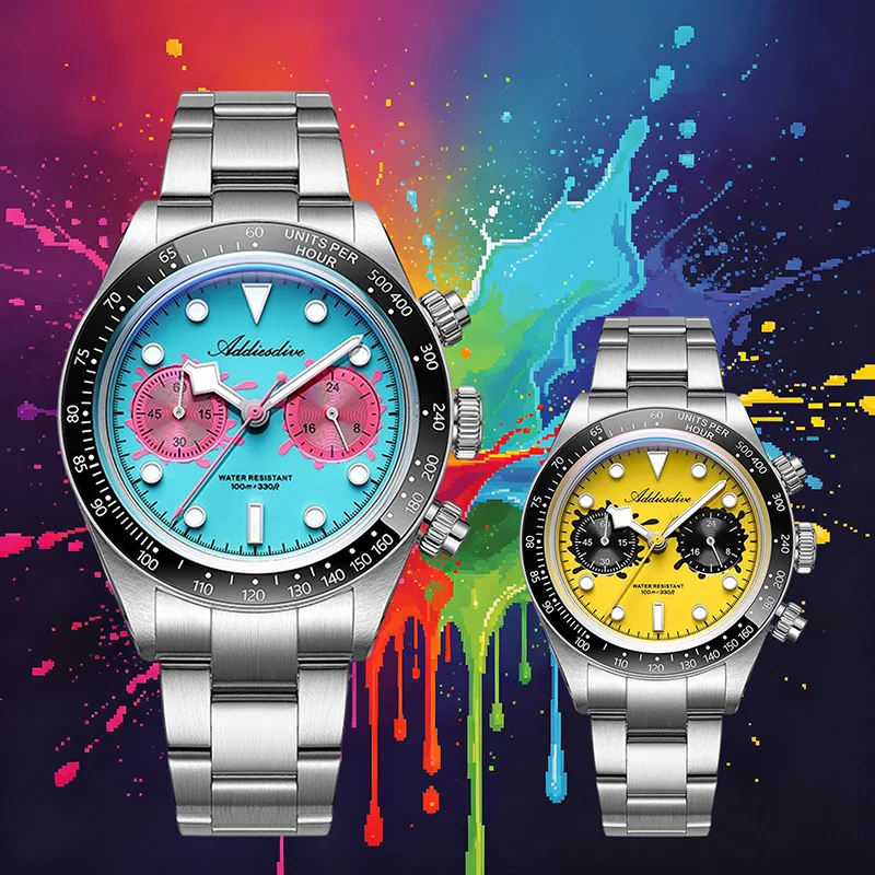 

ADDIESDIVE 40mm Fashion Men's Quartz Chronograph VK64 Luxury Ceramic Bezel Bubble Mirror Watch 100m Waterproof Luminous Watches