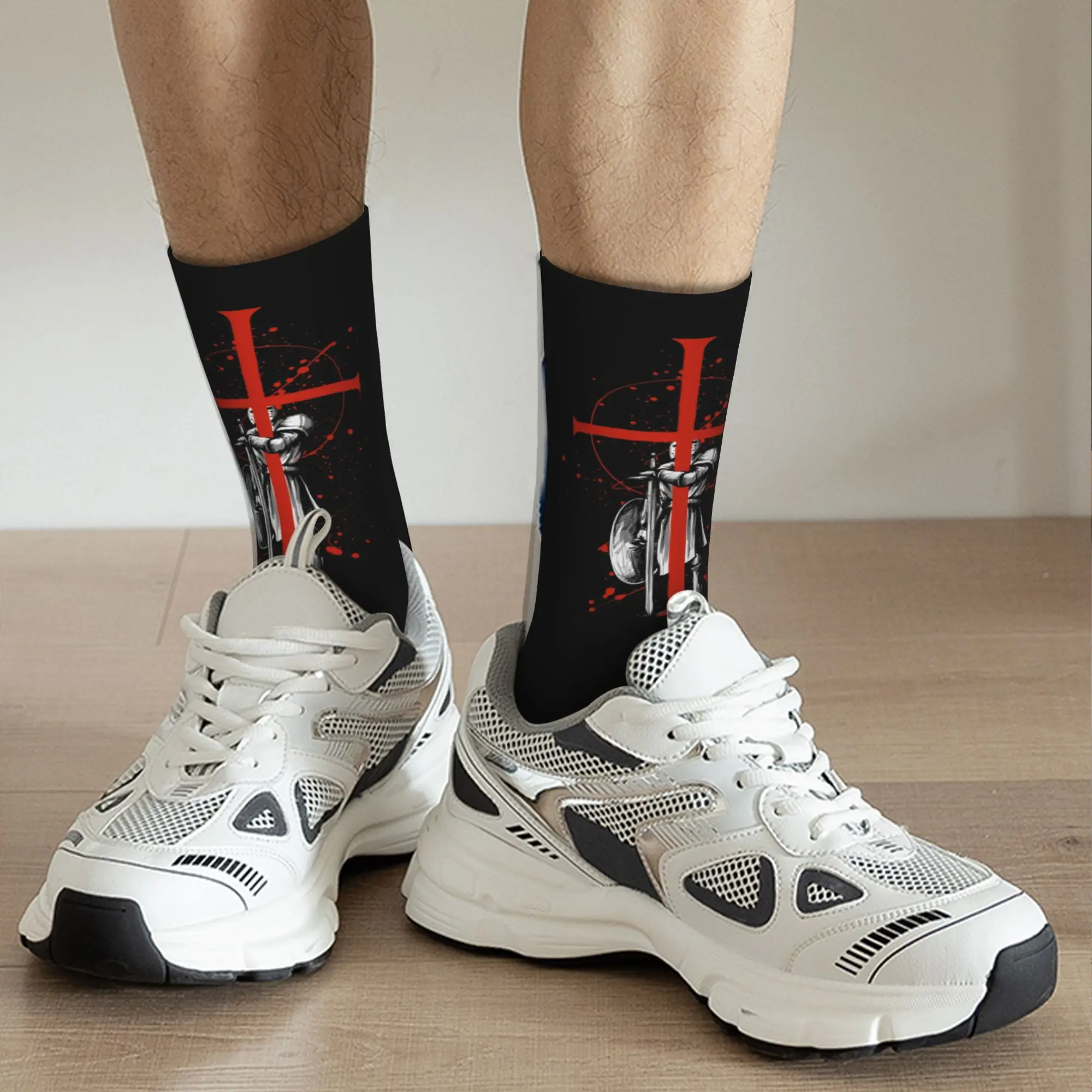 Custom Cool Knights Templar Socks Women Men Warm 3D Printed Warrior Cross Basketball Sports Socks view 5