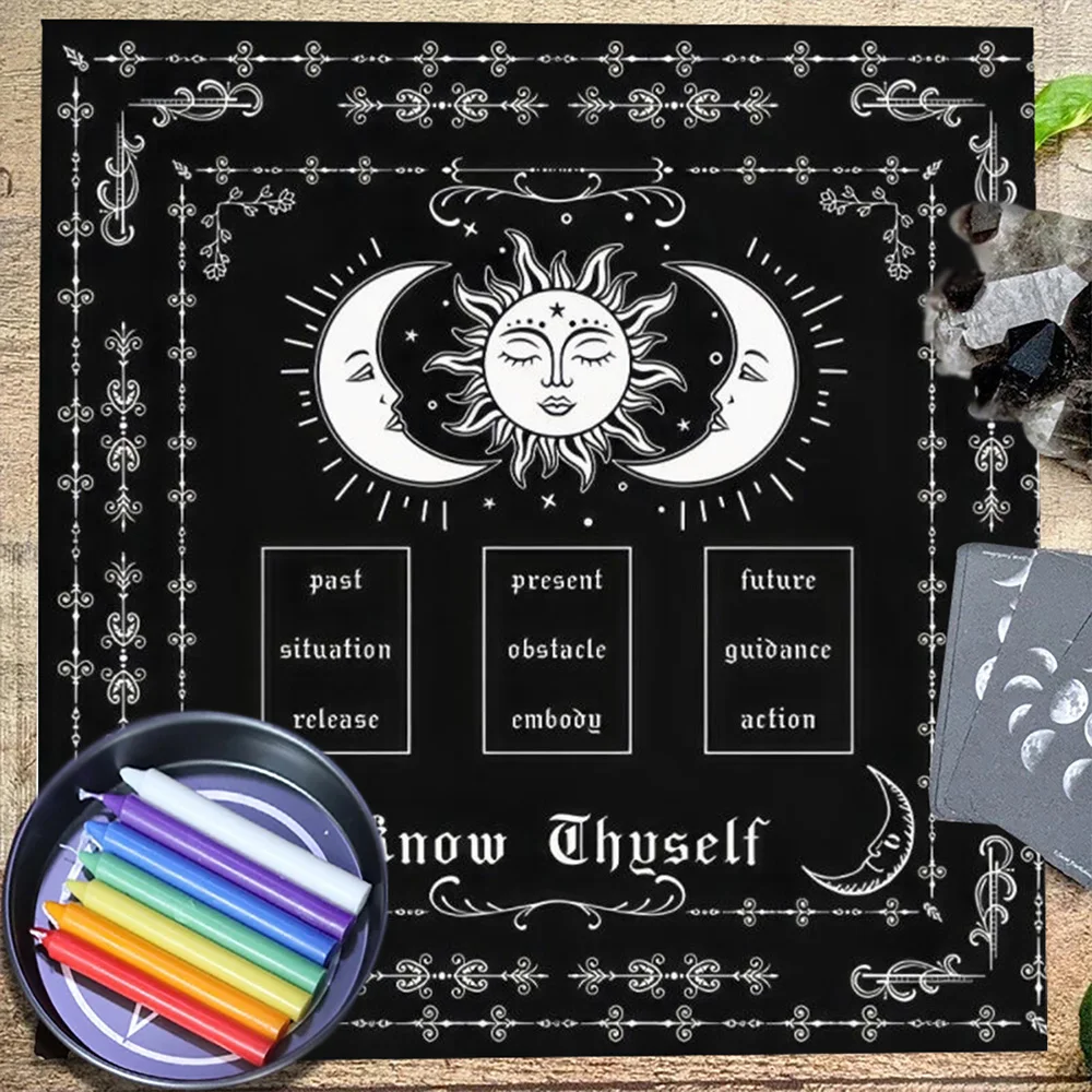 Know tyself-tela de Tarot para Altar, paño de lectura de Tarot, sol, Luna, paño de extensión, decoración de regalos, almohadilla de tarjeta