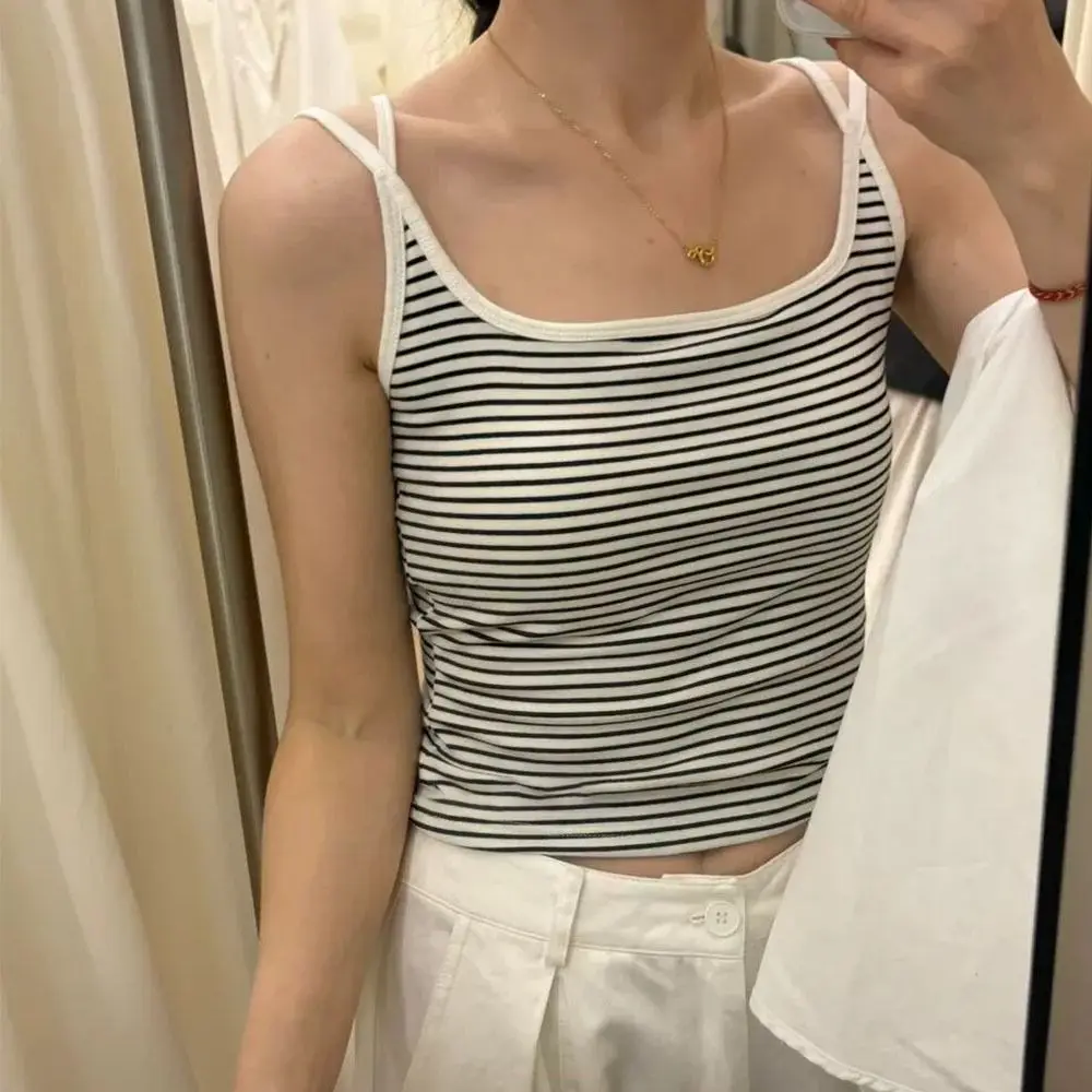 

Sleeveless Women's Camisole Vest Backless Cross-Strap With Chest Pad Slimming Tank Top Korean Style Bottoming Shirt Sling Vest