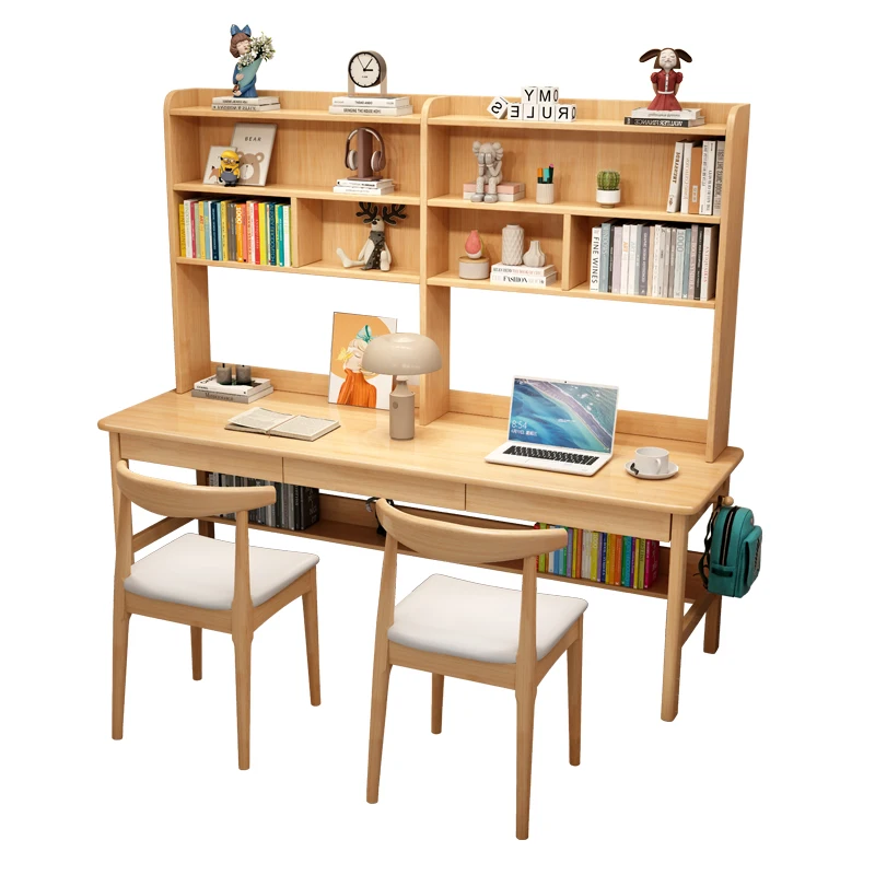 

Solid wood double desk bookshelf integrated children's study table multi-person combination primary school students writing