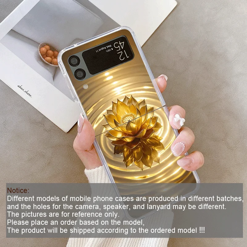 الإبداعية الذهبي لوتس زهرة نمط قضية الهاتف لسامسونج غالاكسي Z فليب 7 فليب 6 5 4 3 غطاء قابل للطي ل Z Flip7 فليب 5 قذيفة #2