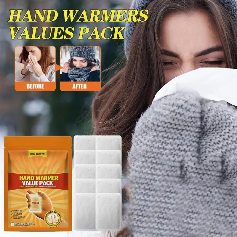 10Pcs Air Activated Warmers Long Lasting Disposable Heating Pack Odorless Self Adhesive for Winter Outdoor Activities