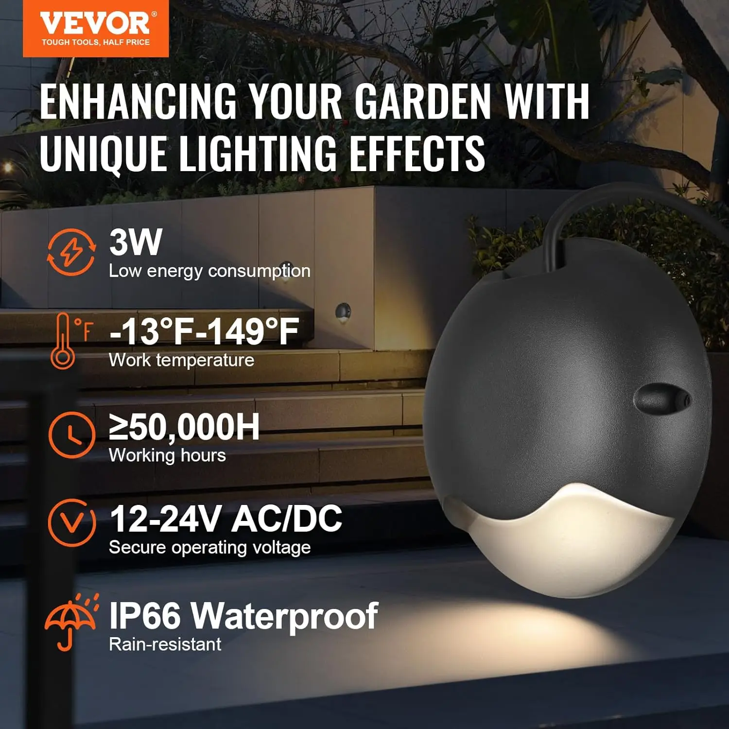 Low Voltage Deck Lights, 3W 12V-24V LED Hardscape Lighting, IP66 Waterproof Outdoor Retaining Wall Light with Connectors