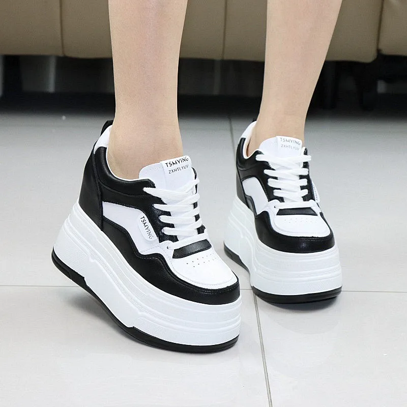 Zapatillas Deportivas de Plataforma con Suela Gruesa de 12 cm para Mujer, Otoño, Nuevas, Blancas, Estilo Skate, Casuales, Versátiles, con Plataforma Oculta
