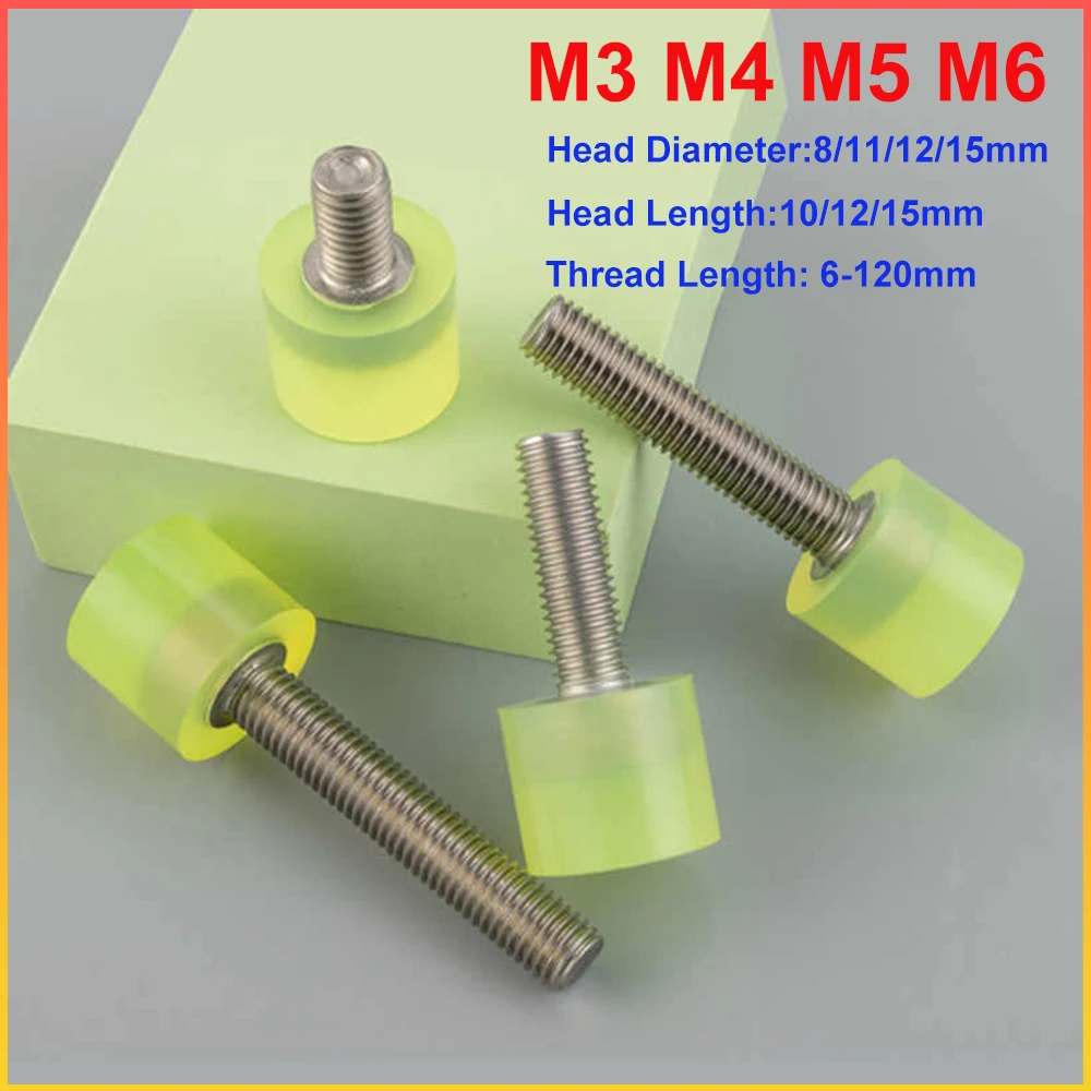 304 Stainless Steel Polyurethane Coated Screw M3 M4 M5 M6 PU Rubber Head Buffer Bolt Anti Collision Shock Absorbing Screws