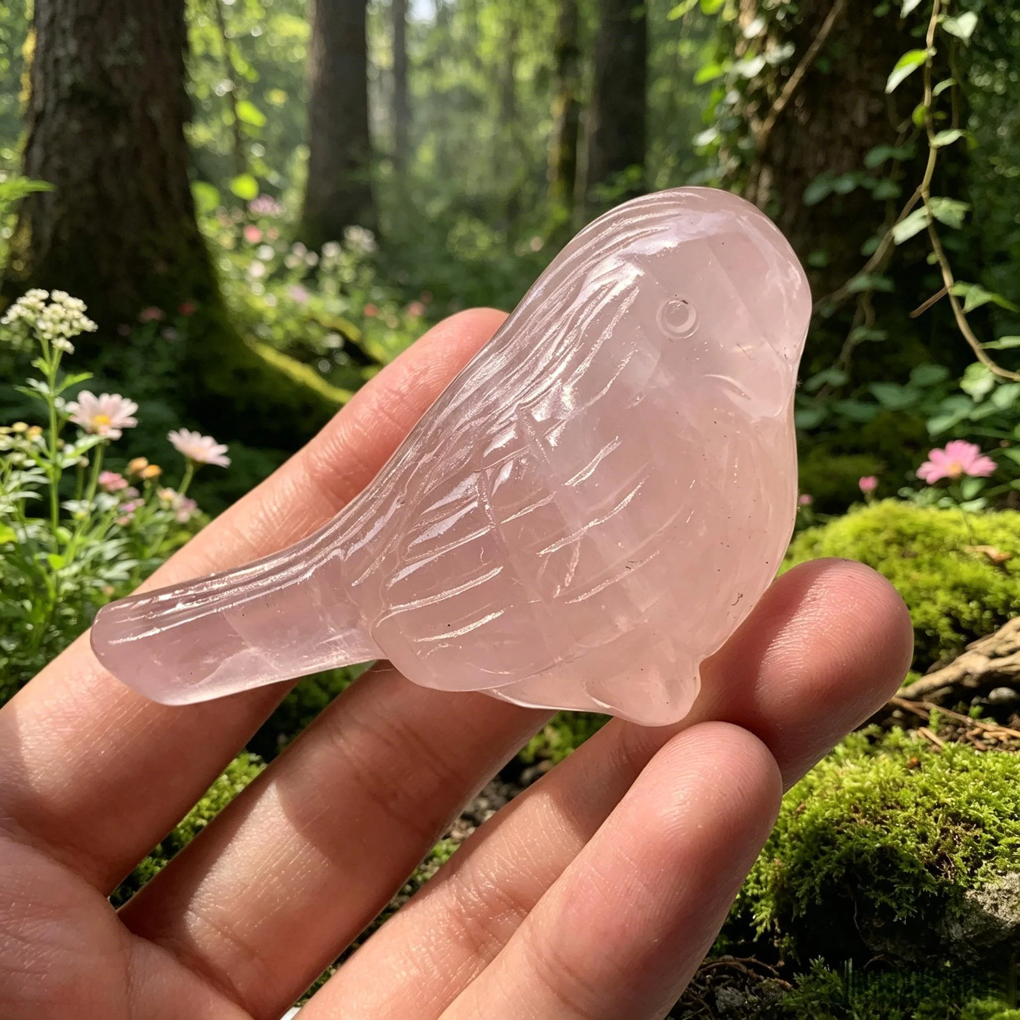 Sculpture d'oiseau en quartz rose naturel, cadeau en cristal de quartz, guérison Reiki, cadeaux en pierres précieuses 1 pièce
