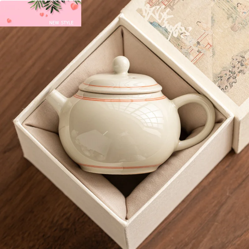 

150ml Hand Drawn Double Line Ceramic Teapot Antique Plant Ash Galze Pot Tea Brewing Kettle Tieguanyin Tea Services Supplies Gift