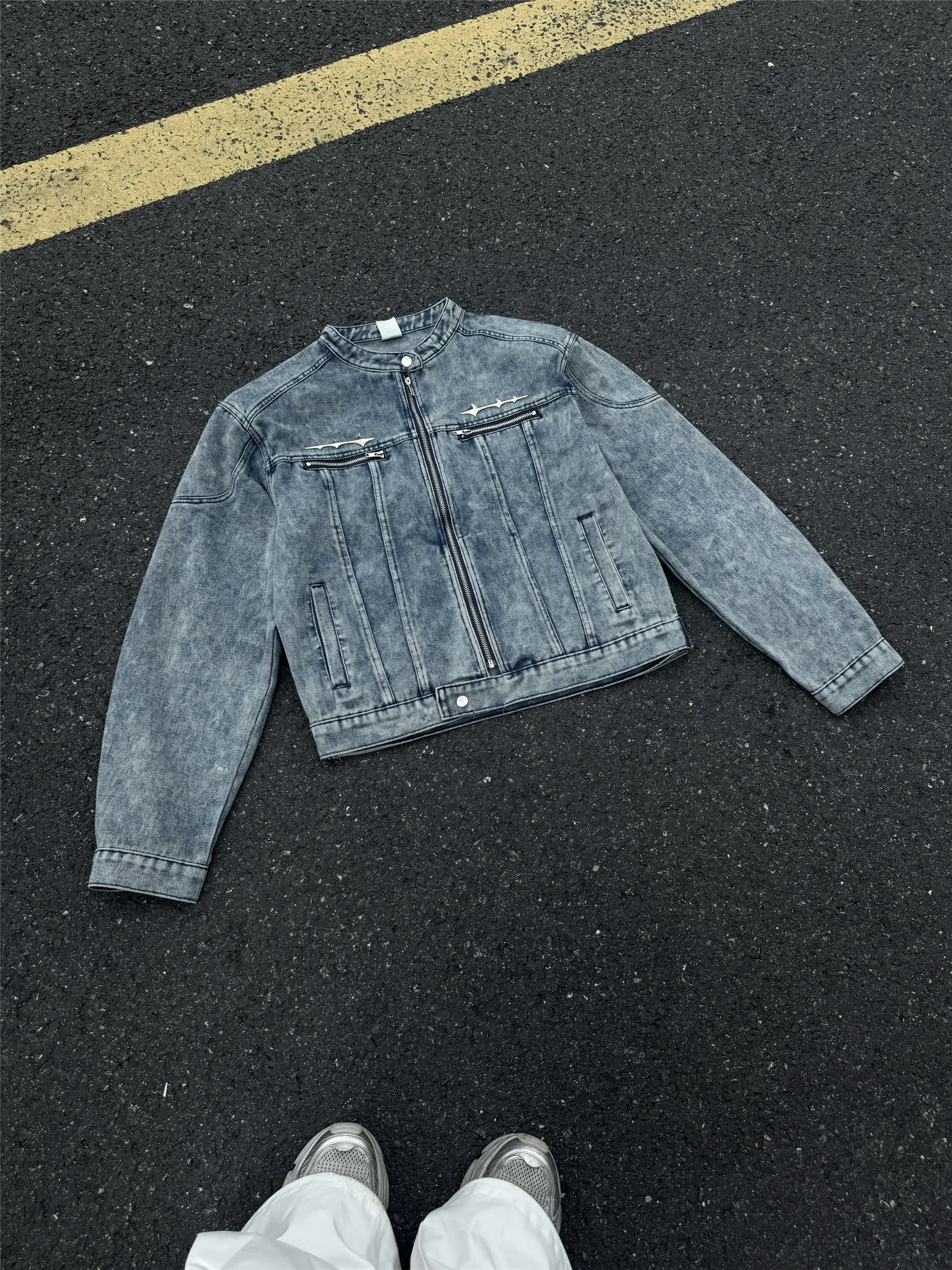 

Retro American Autumn Waed Splicing Men's Jeans Jaet Tie Dye Jaet Metal Zipper Design Loose Fit Teenage Casual Jaet