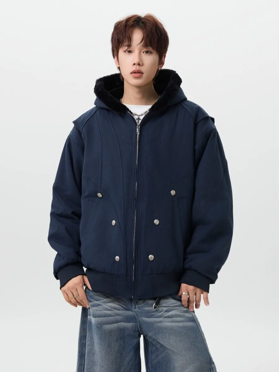 

Мужская утепленная куртка с капюшоном, свободного кроя, теплая, универсальная, повседневная, на молнии, цветная, из полиэстера