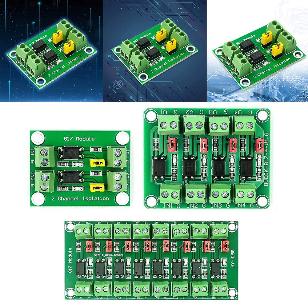 

High Speed Transmission PC817 Optocoupler Isolation Board Voltage Converter Adapter Module 2/4/8 Channel Compact Size DIY Kits