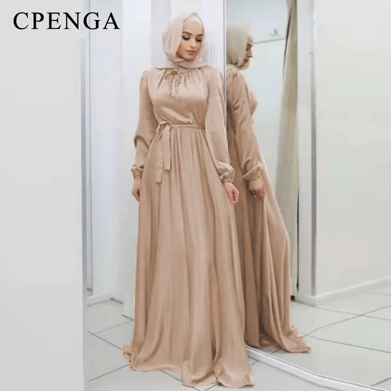 Vestido de satén Hijab para mujer, ropa musulmana de Ramadán, Abaya, Dubai, Turco árabe, maxivestido africano, túnicas islámicas