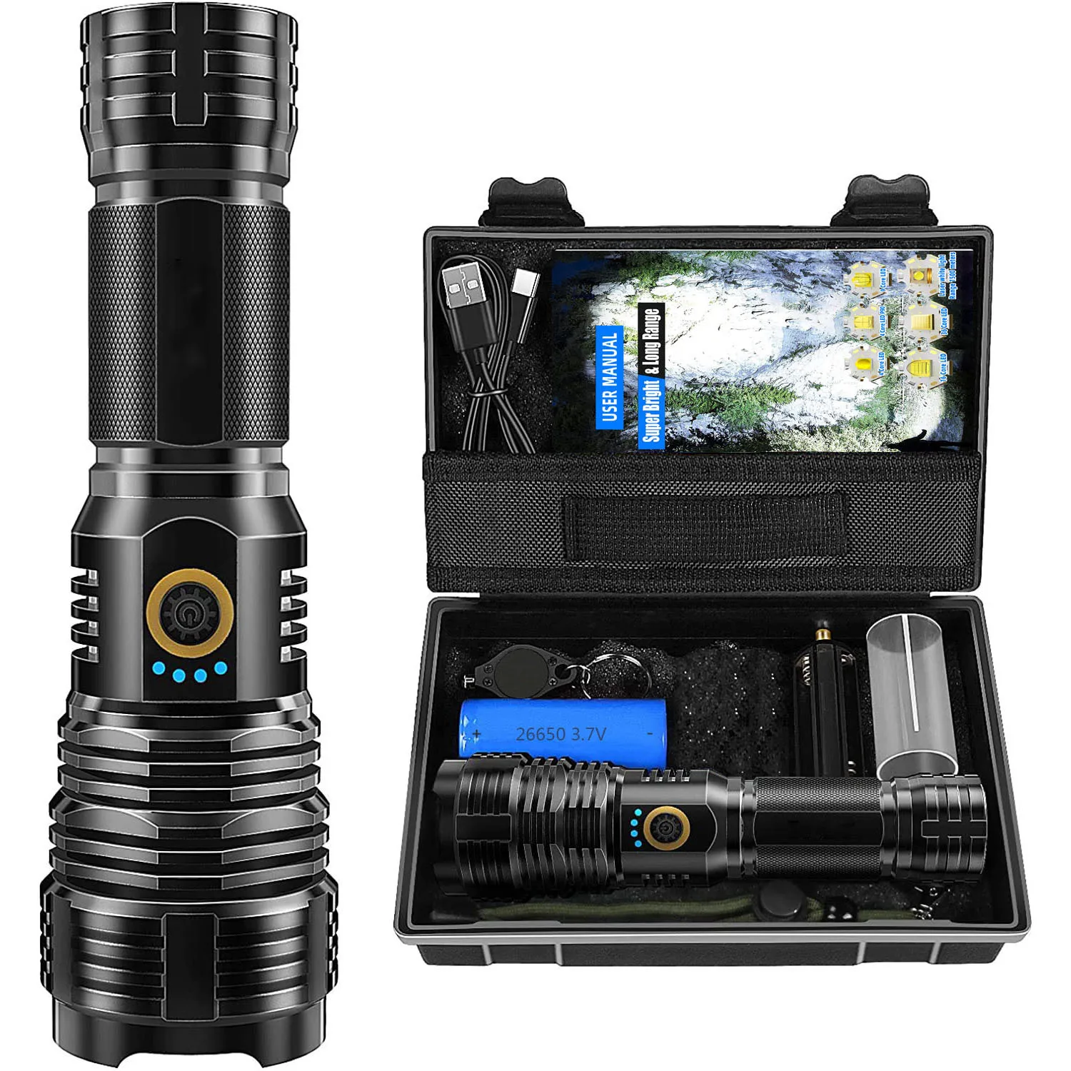 Flashlights LED High Lumens Rechargeable, 950000 Lumens XHP70.2 Super Bright Flashlight,Powerful Handheld Flashlight for Camping