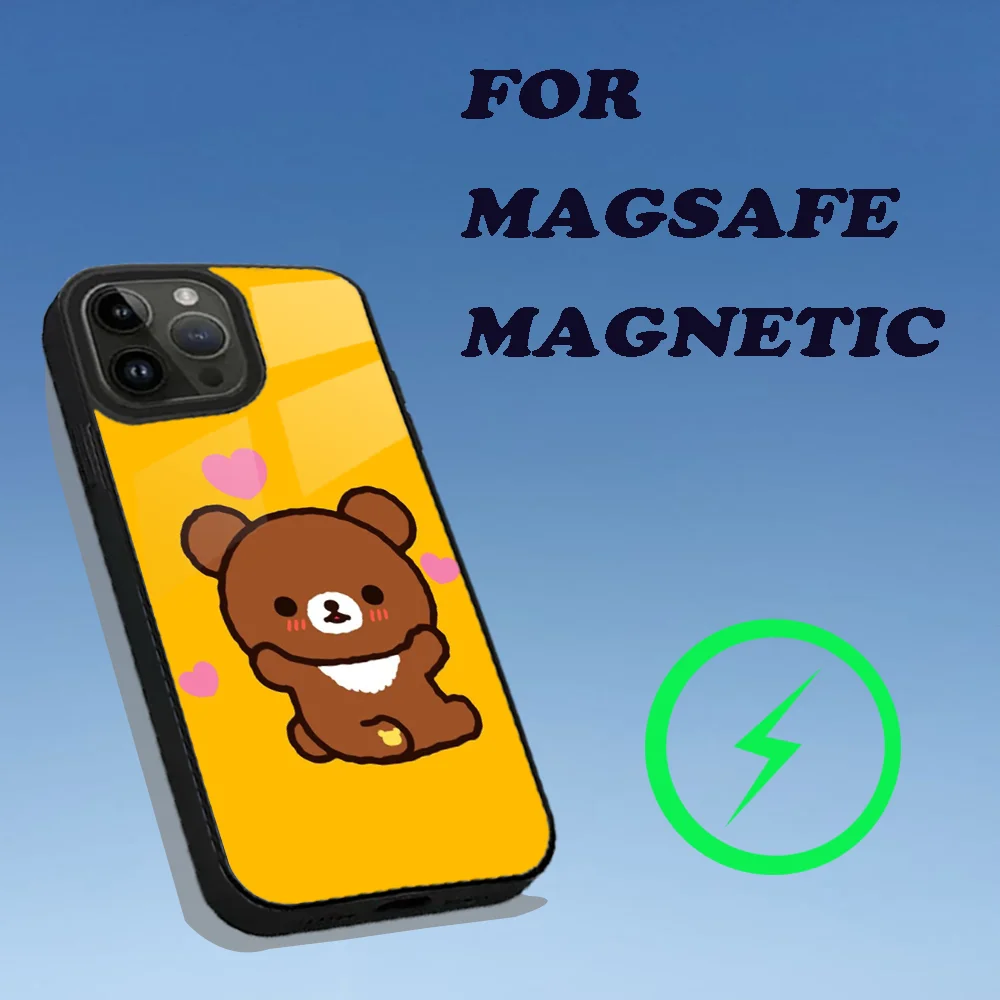 Cute R-Rilakkuma Bear Phone Case For iPhone 16,15,14,13,12,11,Plus,Pro,Max Mini Magsafe Magnetic Wireless Charging