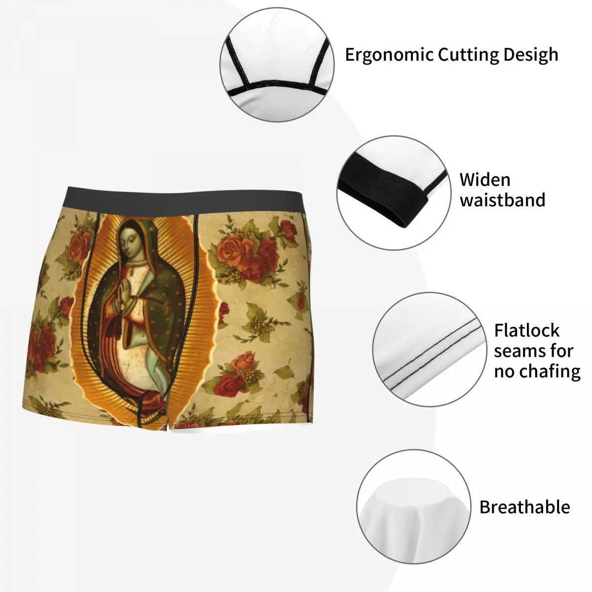 Mexican Virgin Mary Of Guadalupe Boxers Shorts Panties Men\'s Underpants Breathable Religious ChristianSaint Briefs Underwear