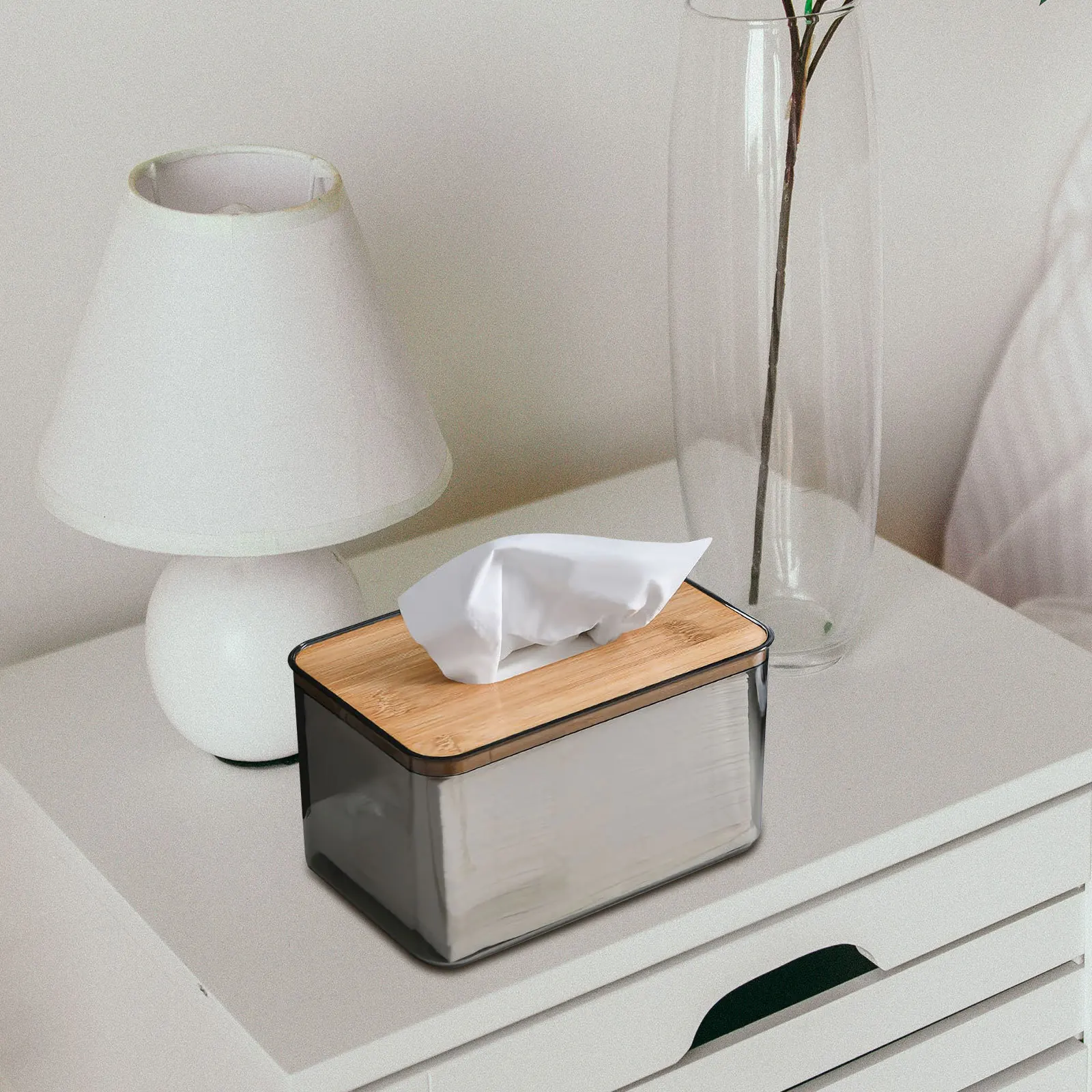 

Multifunctional Box Cover For Home Bathroom Desktop Decoration Household Napkin Holder Smooth Arc Design Pet Bamboo Wood