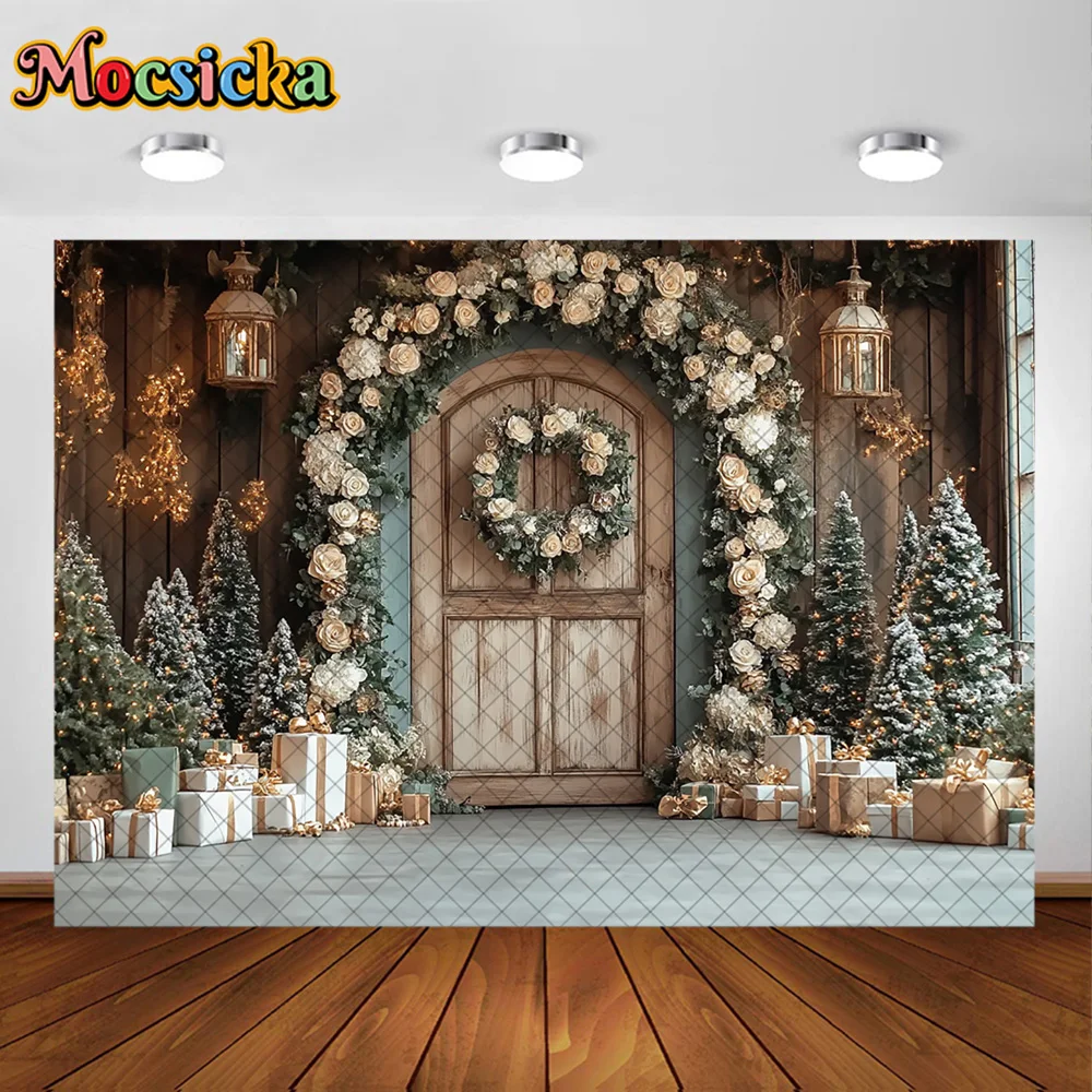 Mocsicka التصوير خلفية شجرة عيد الميلاد إكليل عيد الميلاد الديكور الأسرة عطلة صور خلفيات الصور للصور