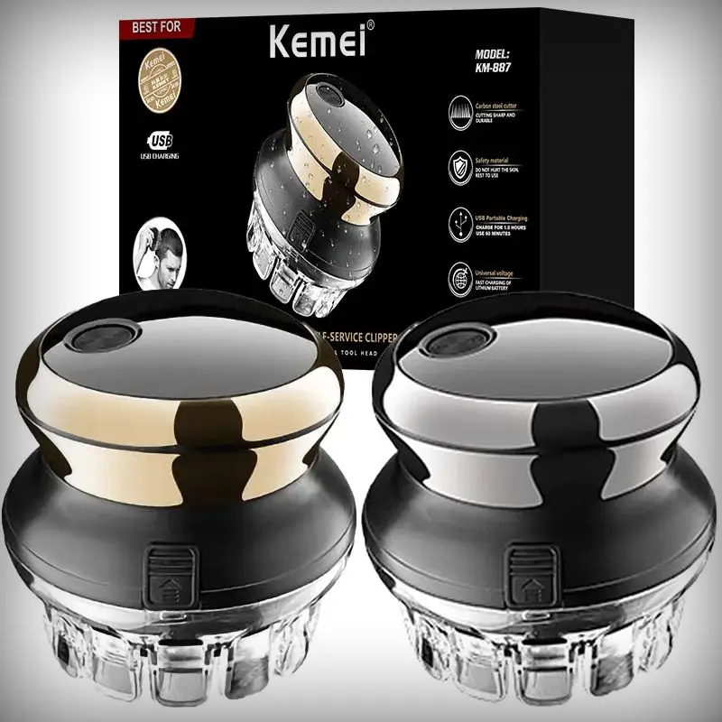 Kemei 887 UFO Electric Even Cut Rotary Hair Trimmer For Men Washable Rechargeable Hair Clipper Self-Haircut Shortcut Kit For Men