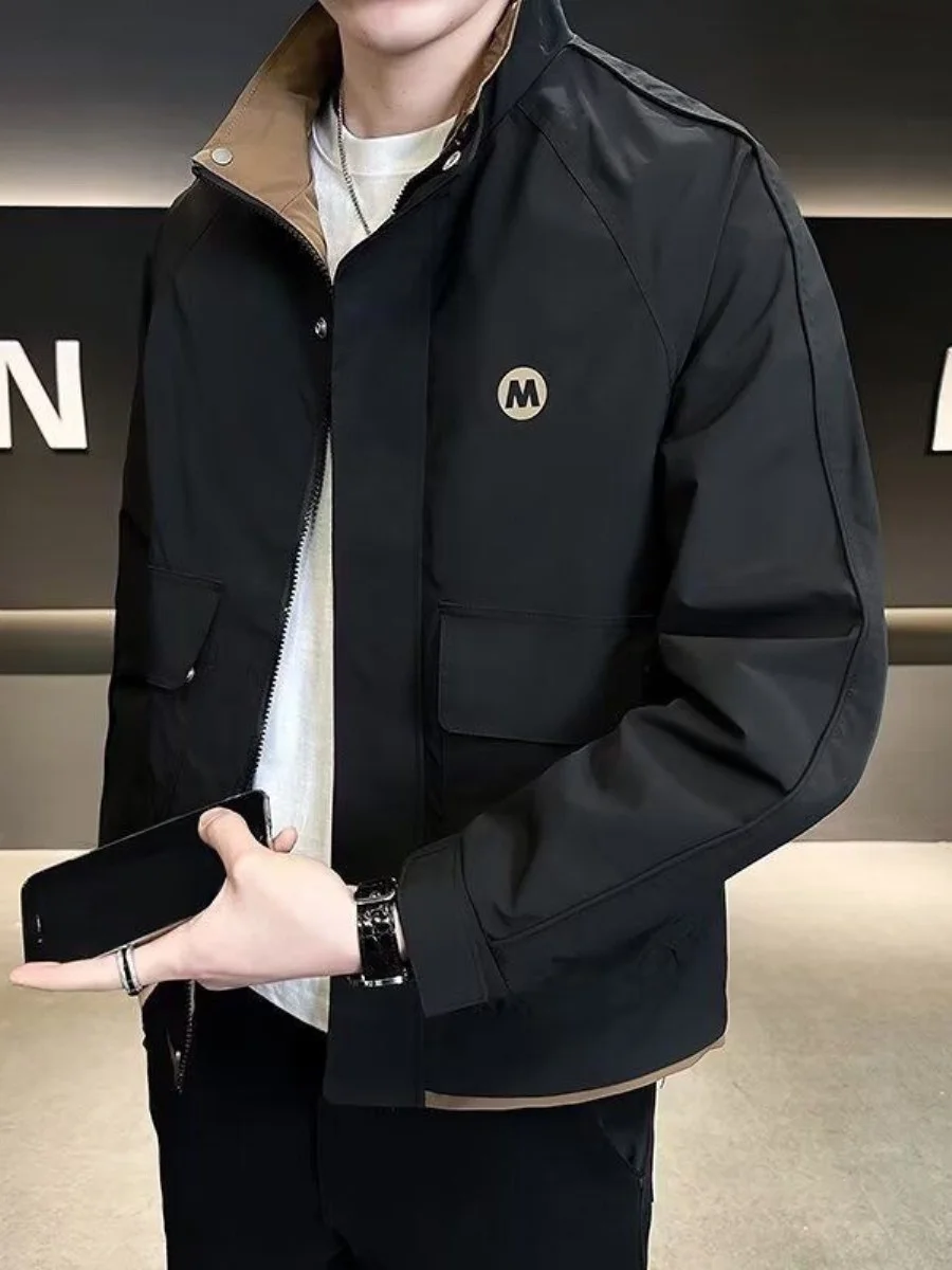 

Casual Stand Collar Jaet Spring Autumn Youth Versatile Workwear Sle Breathable Stand Fit Jaet for Men