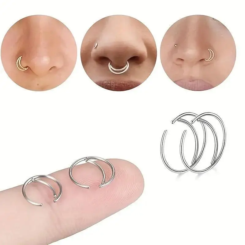 35pcs 20G 16G Nose Rings Hoops Stainless Steel Double Nose Ring Simple Classic Nose Piercing Jewelry For Women Men 6/8/10/12mm