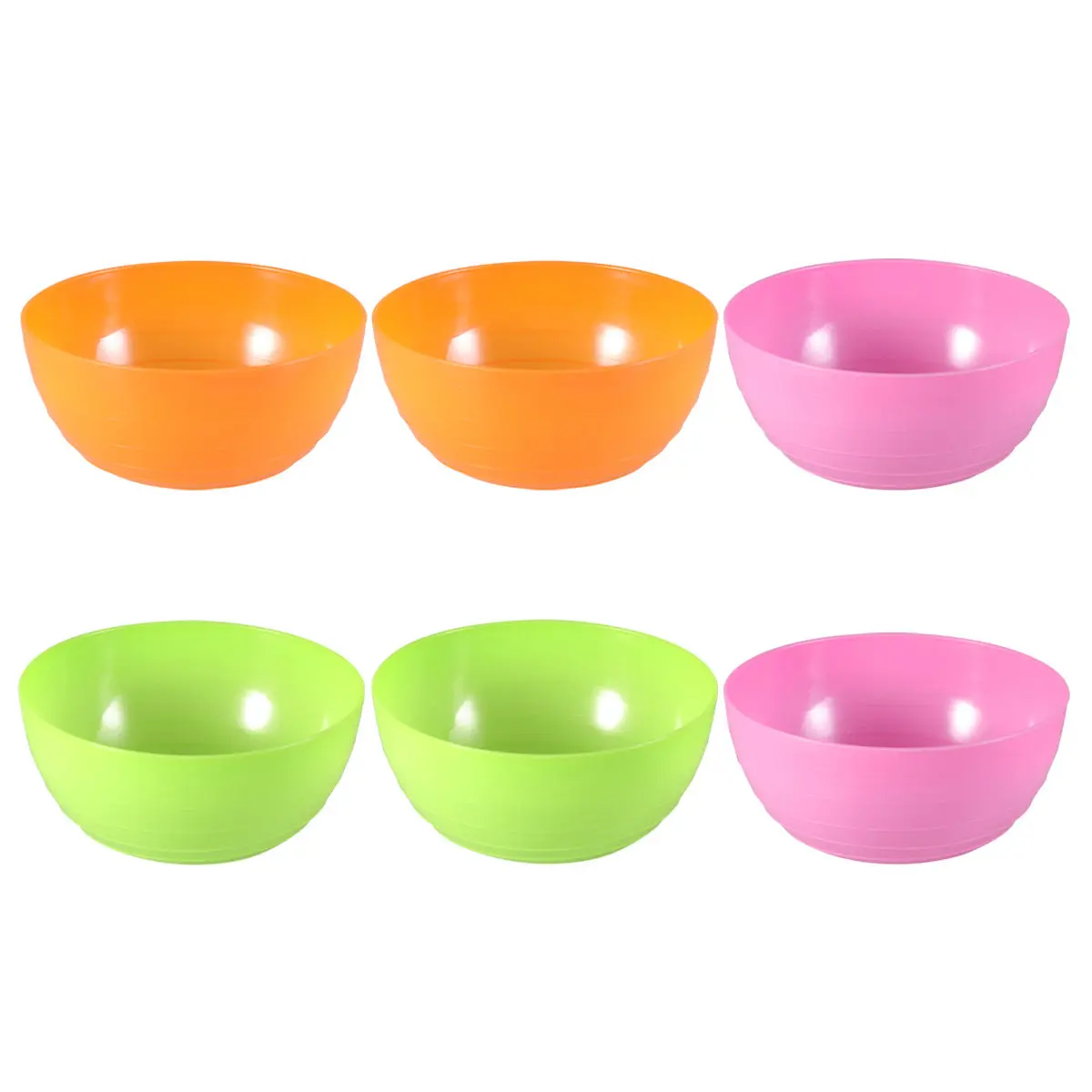 6Pcs Plastic Bowls Set Medium Round Serving Bowls 3 Colors 2 Per Color Unbreakable Reusable for Picnic Patio Pool Salad Popcorn