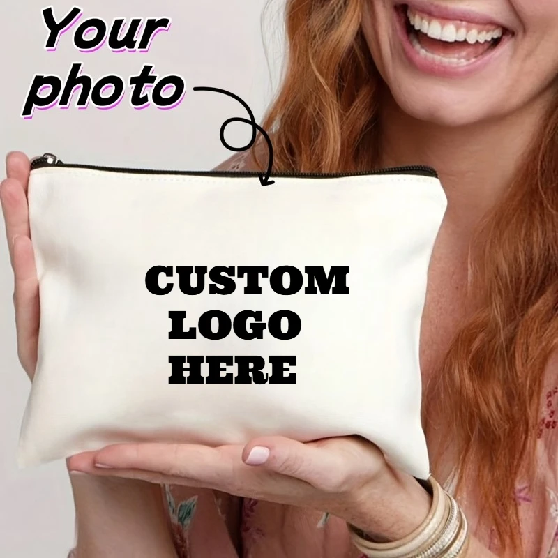 Custom Logo 5pcs Canvas Zipper Bags Multifunctional Blank DIY Craft Pouches Pencil Bags Case Pouch for Home Travel Makeup Bag