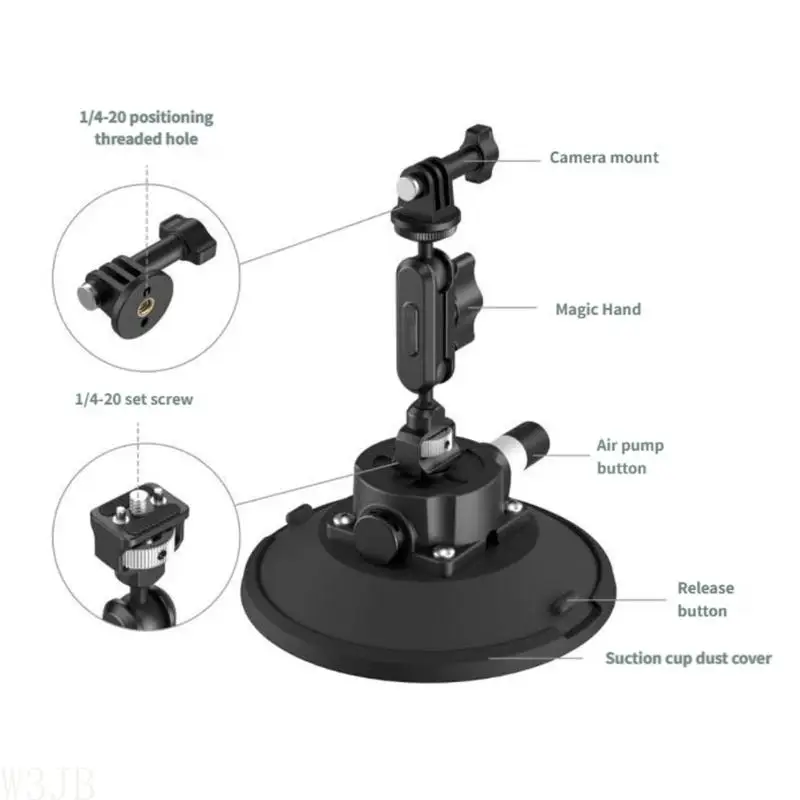W3JB Robuster Saugnapfhalter für Sportkameras, unterstützt 3 kg Last für Pocket 3/Pocket 2 Action-Kameras, stabile Fixierung – Detail 5