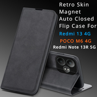 POCO M6 4G 6.79INCH Leather Case Luxury Retro Skin Book Flip Magnet AUTO Closed Full Cover For Xiaomi POCO M6 4G Phone Bags