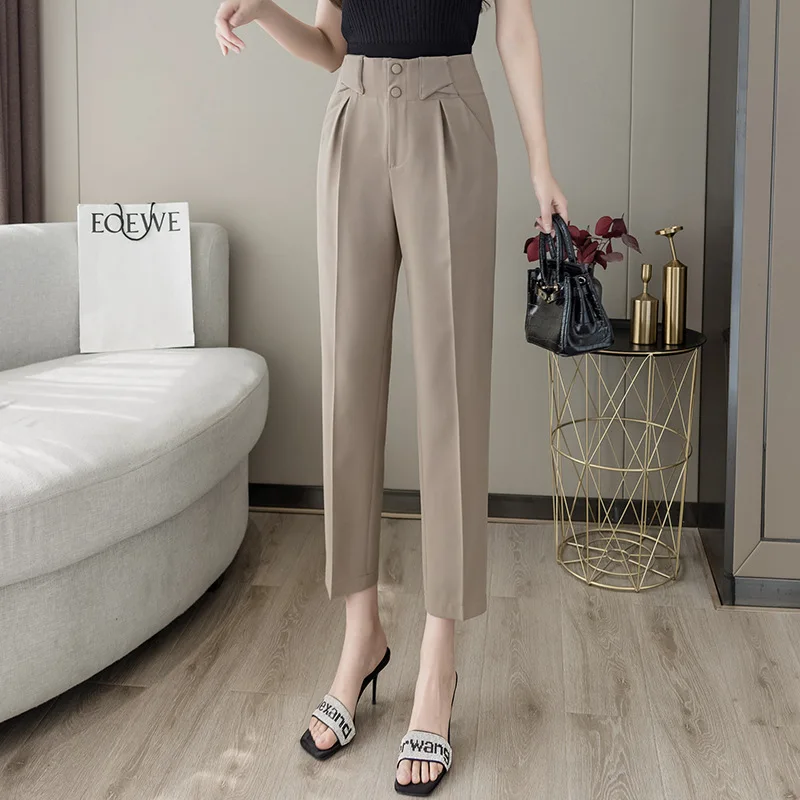 

Real Shot 2023 Suit Pants Women's Straight Autumn and Winter High Waist Loose Pants Cigarette Pants All-Match Cropped Ankle-Tied