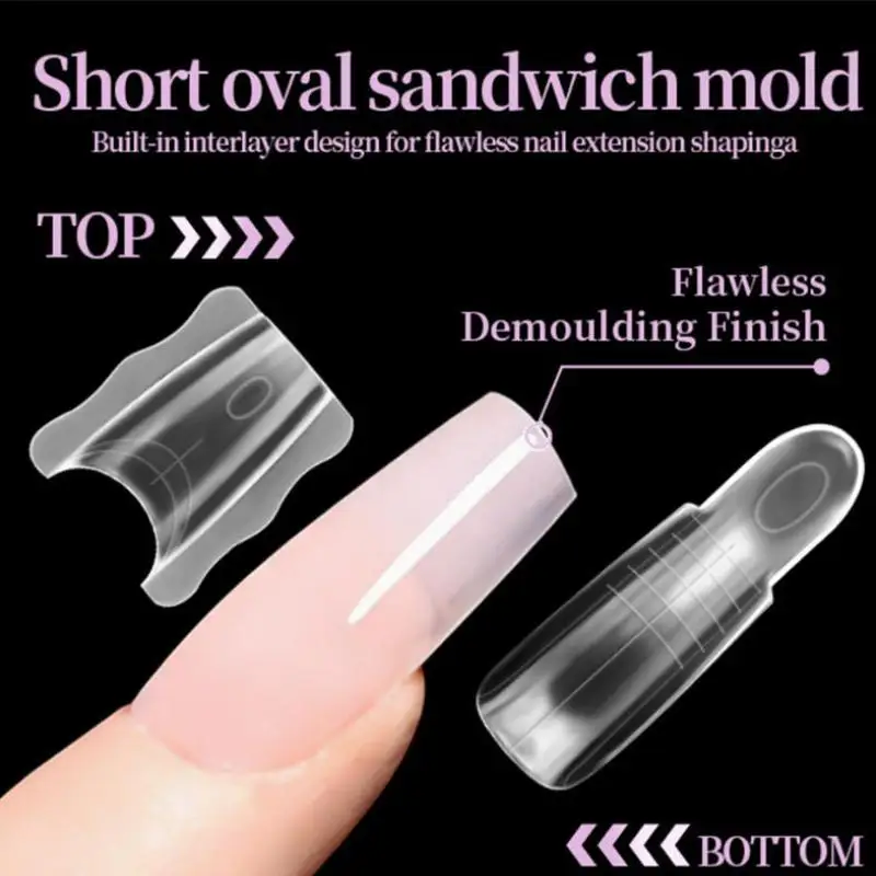 120pcs Nail Clear Rocket Shape Sandwich Dual Nail Forms Reusable Full Cover Dual Nail Molds Top & Bottom For Quick Extension