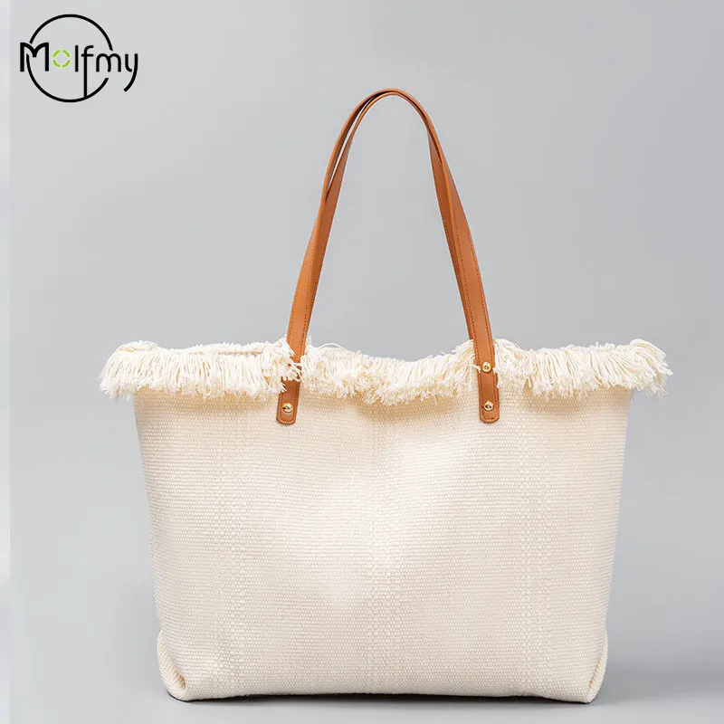 Summer Bags For Beach Tassel Canvas Design Tote Bag Large Capacity Women Handbag Commuter Shoulder Handbag Bolsas Para Mujeres