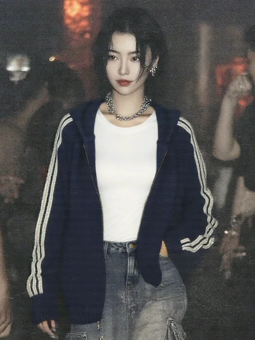 

Deep Sea Street Faion Casual Sle Klein Blue Hooded Zipper Knit Sweater Cardigan Women's Soft Warm Long Sve Winter Coat