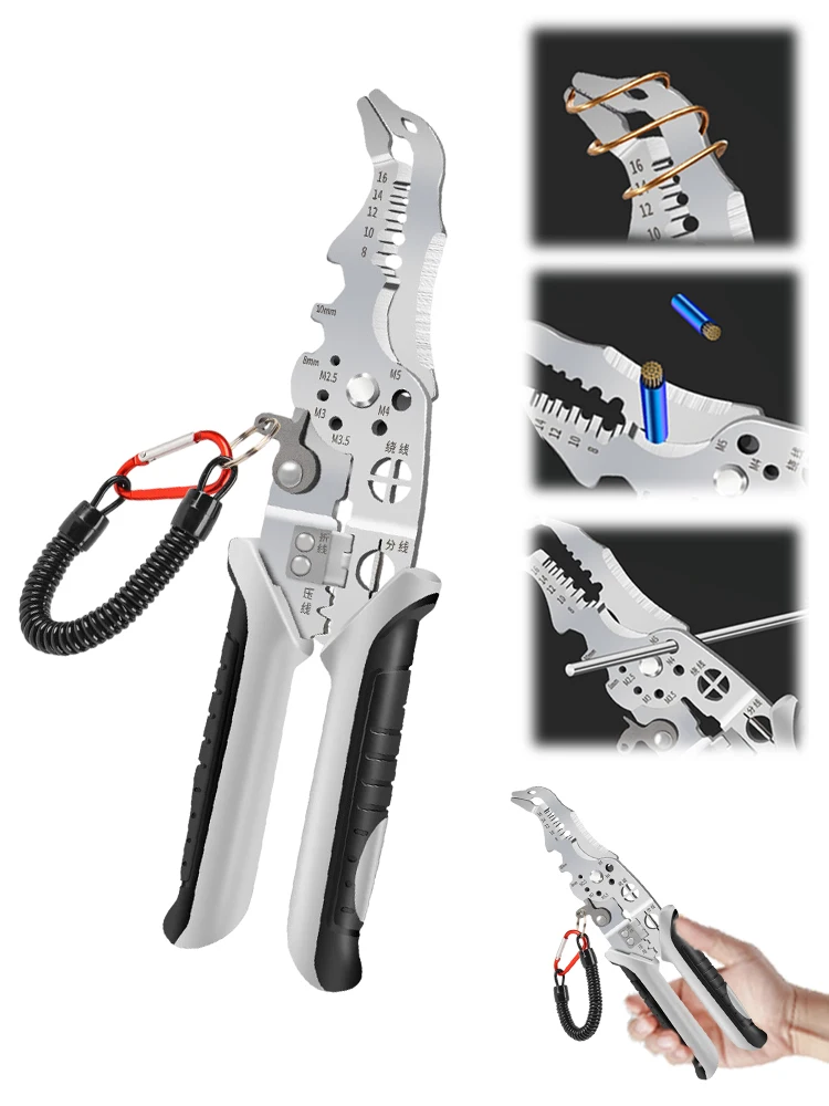 Multi Functional Elbow Wire Stripping Pliers Wire Splitting Cutting Winding Pipe Breakage Screw Tightening Pliers Cable Cutter