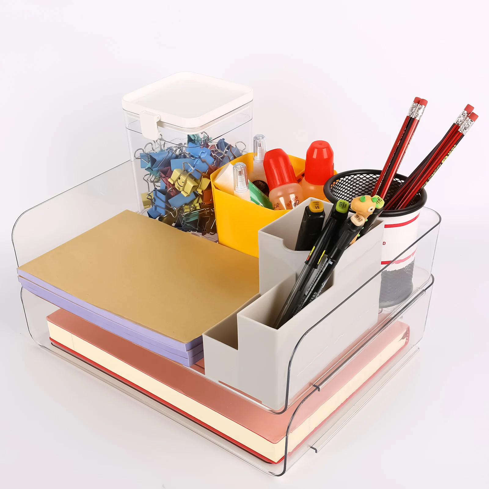 Acrylic Office Desktop File Paper Holder 2 Layer Desk Folder Organizer Tray Suitable For Textbooks Notebooks