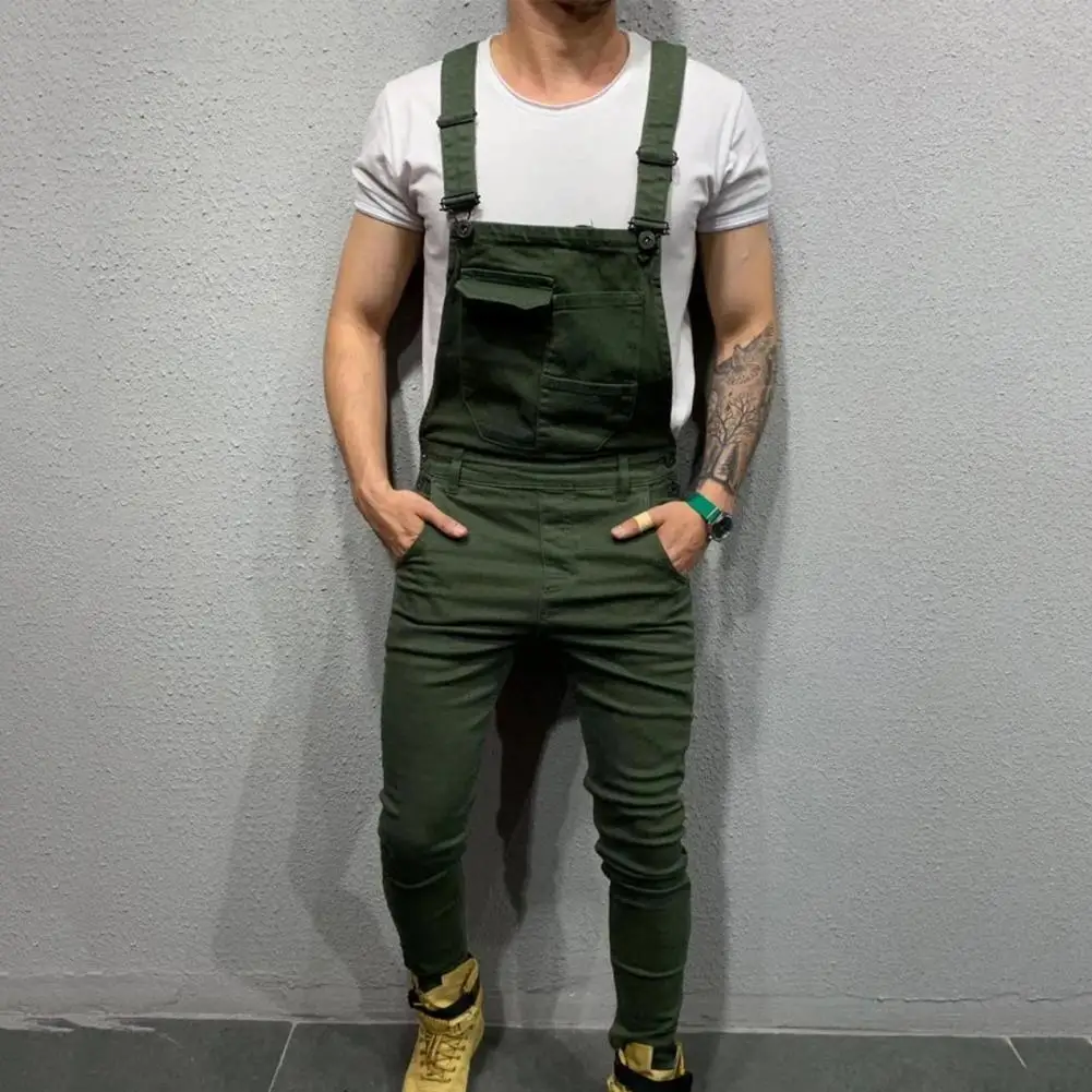 Stylish Men Jumpsuit Men Slim Overalls Solid Color Multi Pockets Jumpsuit  Jumpsuit Breathable