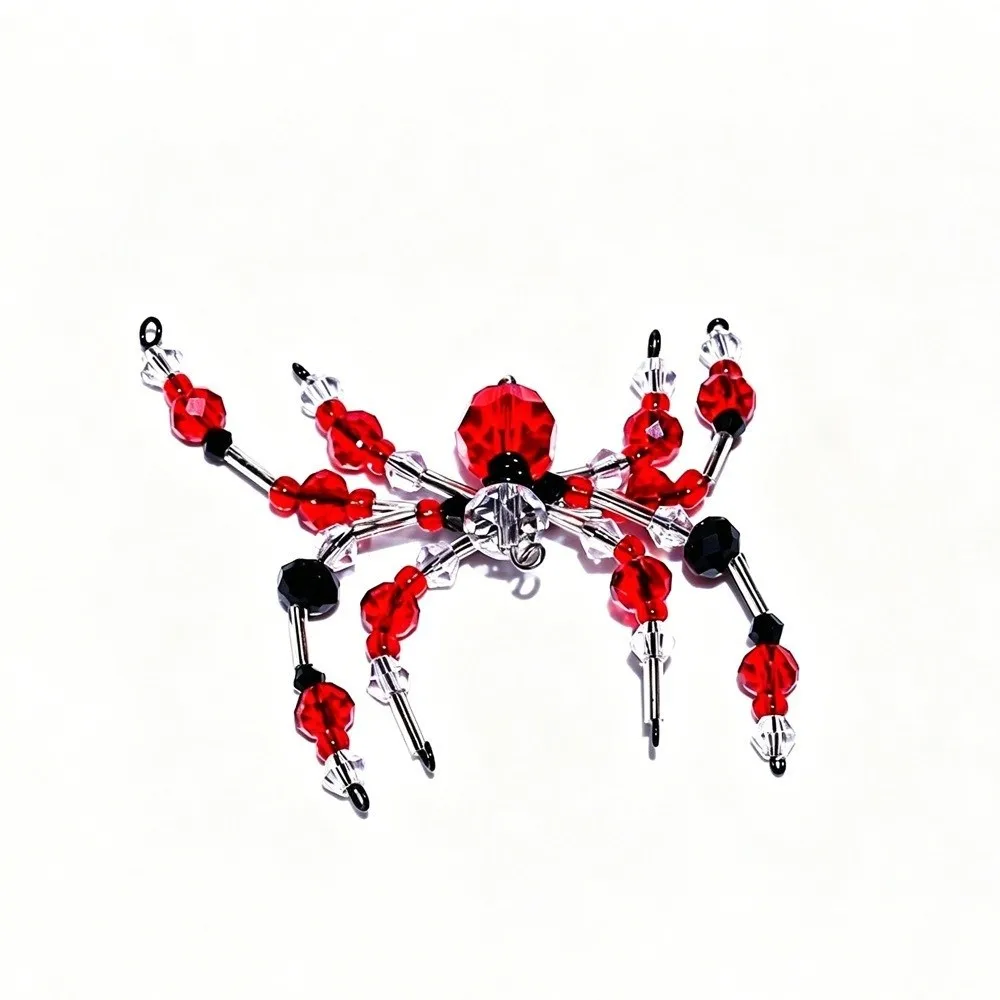 Beaded Spider Hanging Ornament Hanging Loop Crystal-Like Faceted Beads Beaded Spider Pendant Black Red Style