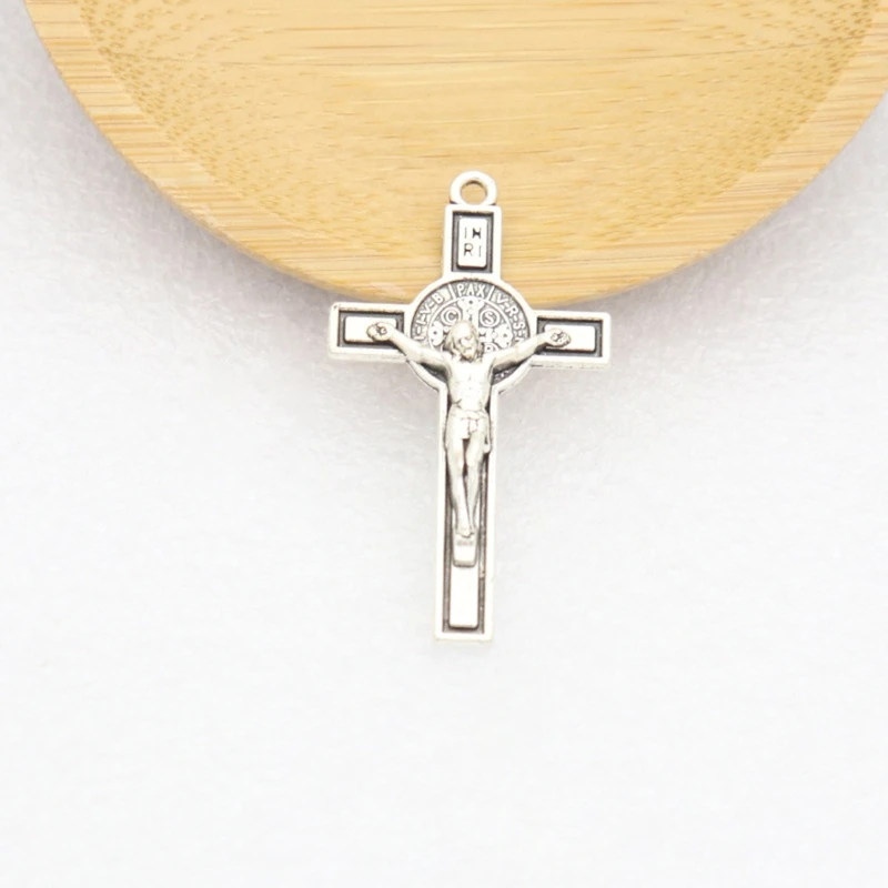 Metal Christian for Cross Jesus Pendant Catholic Charm Religious Ornament for DIY Rosary Necklace Car Keychain Decoration B03D