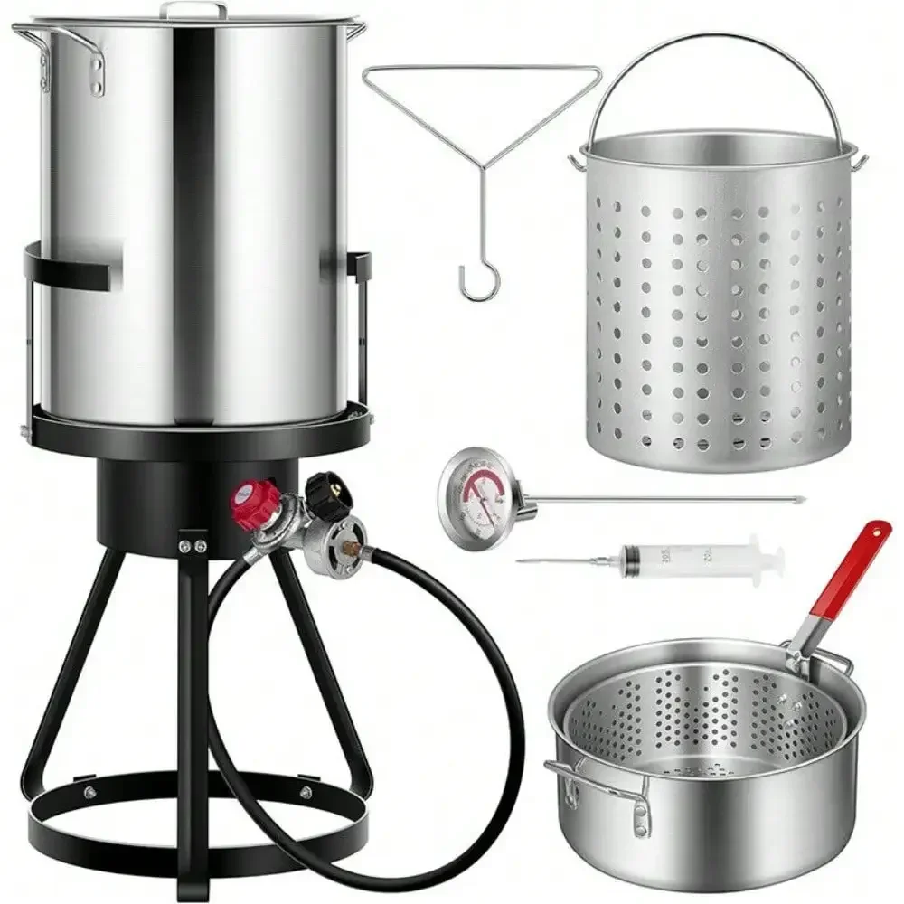

30Qt. Aluminum Turkey Deep Fryer Pot w/ 10Qt. Fish Fryer 54000 BTU Propane Stove