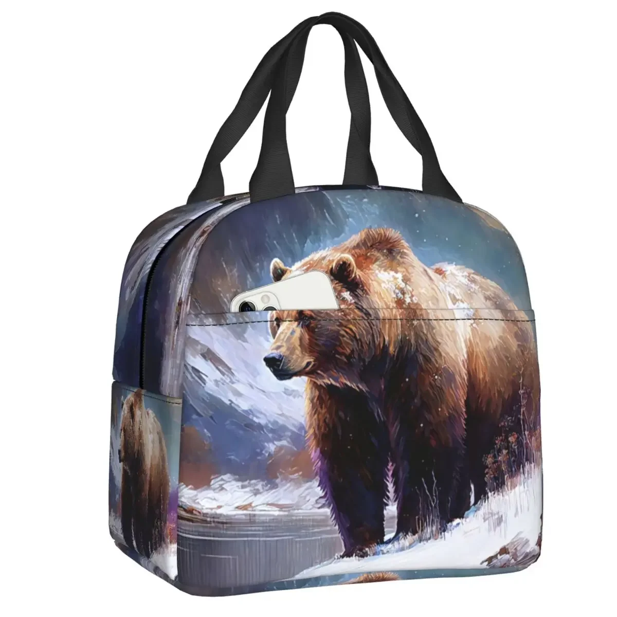 Great Brown Grizzly Bear Lunch Bag for Outdoor Portable Picnic Insulated Cooler Thermal Lunch Box Women Children Tote Bags