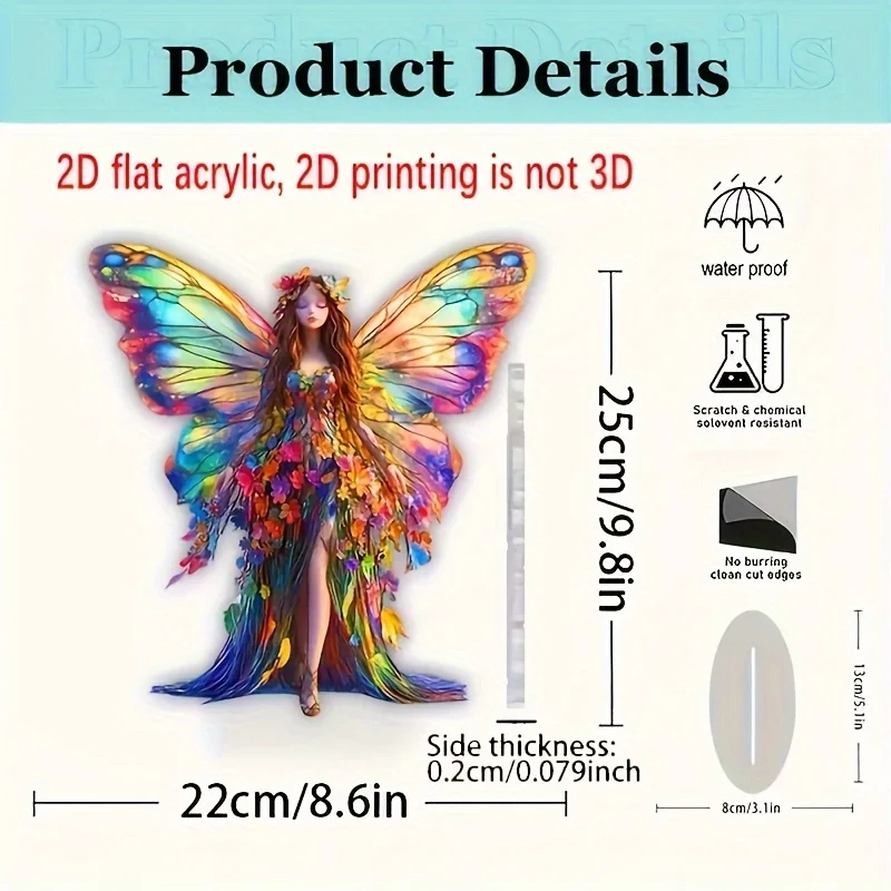 2D Flat - 2D Plane, Acrylic Butterfly Fairy Statue - Bohemian Style - Multifunctional Indoor Decoration - Suitable for Home And