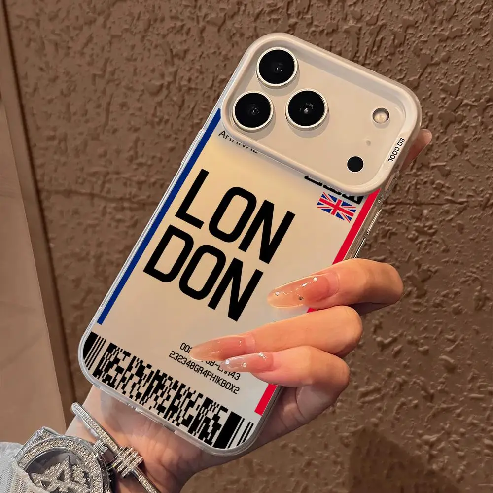 بريطانيا طائرة السفر تذكرة حالة الهاتف آيفون 17 16 15 14 13 12 11 برو ماكس أسود أرجواني ماتي الليزر لامع أورورا فوندا