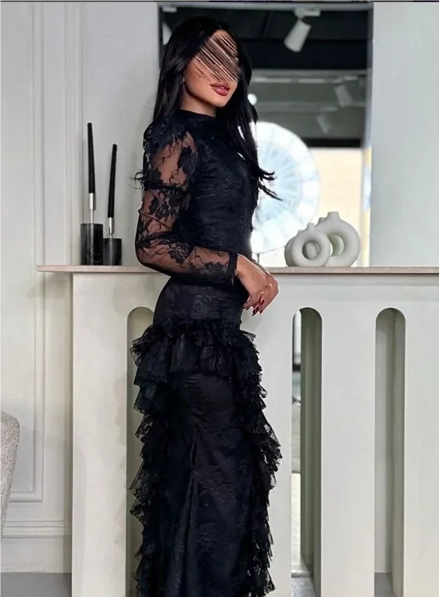 Customized Floor Length Tulle Sexy Black Grace Evening Gown Vestidos Elegantes Para Mujer Vestidos Elegantes Para Mujer فساتين س