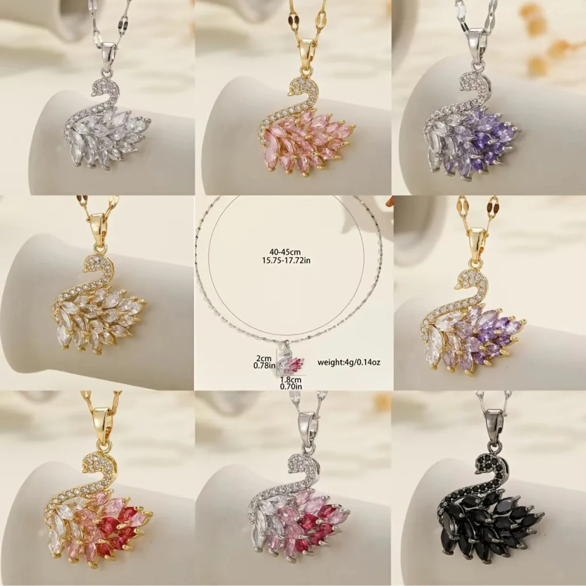 قلادة على شكل بجعة مصنوعة من النحاس ومرصعة بسلسلة الزركون، هدية عيد حلوة ورومانسية للنساء #1